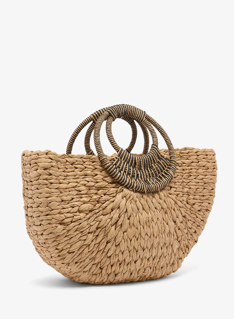 ELLA Raffia Textured Top Handle Structured Bag